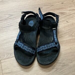 Teva Black and Patterned Blue Sandals